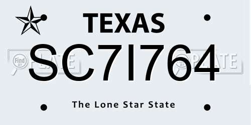 SC7I764 Texas License Plate