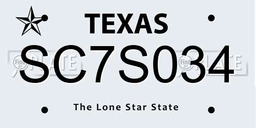 SC7S034 Texas License Plate