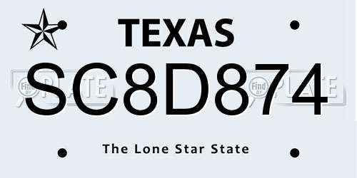 SC8D874 Texas License Plate