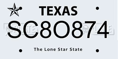 SC8O874 Texas License Plate