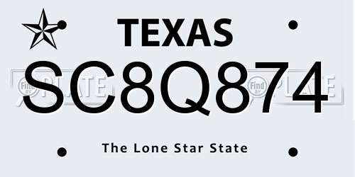 SC8Q874 Texas License Plate
