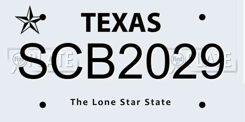 SCB2029 Texas License Plate