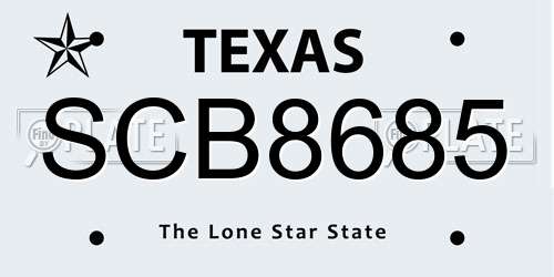 SCB8685 Texas License Plate