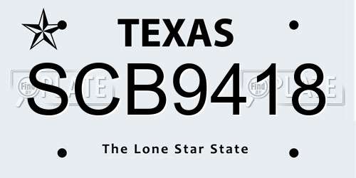 SCB9418 Texas License Plate