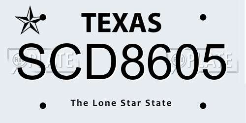 SCD8605 Texas License Plate
