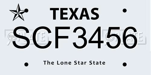 SCF3456 Texas License Plate