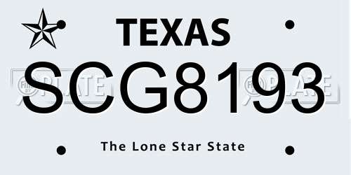 SCG8193 Texas License Plate
