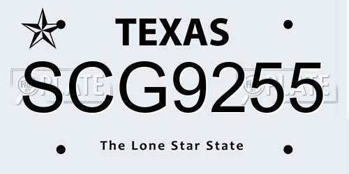 SCG9255 Texas License Plate