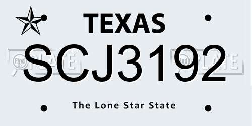 SCJ3192 Texas License Plate