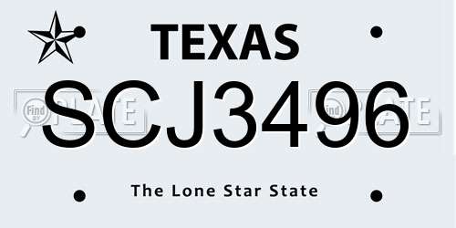 SCJ3496 Texas License Plate