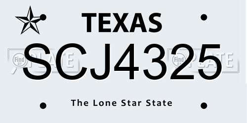 SCJ4325 Texas License Plate
