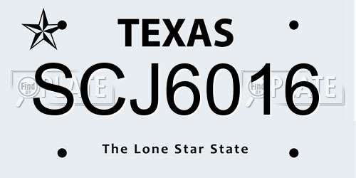SCJ6016 Texas License Plate