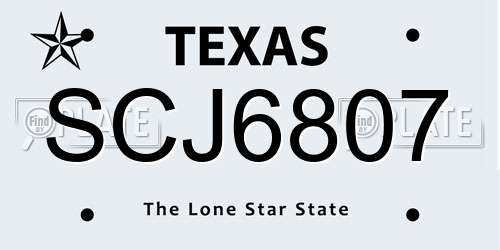 SCJ6807 Texas License Plate