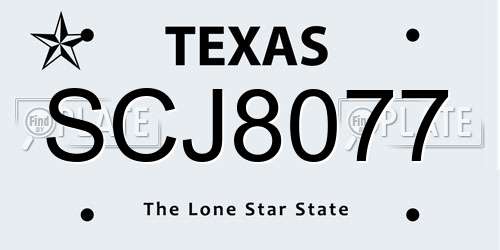 SCJ8077 Texas License Plate