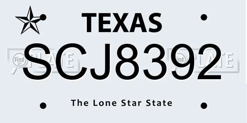 SCJ8392 Texas License Plate