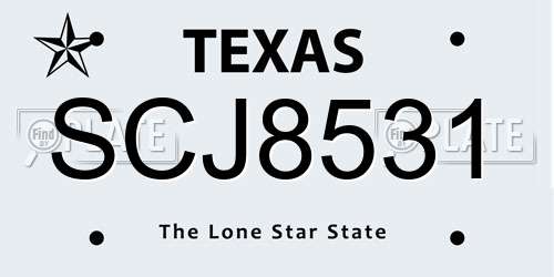 SCJ8531 Texas License Plate