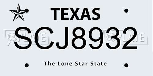 SCJ8932 Texas License Plate