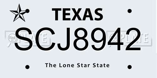 SCJ8942 Texas License Plate