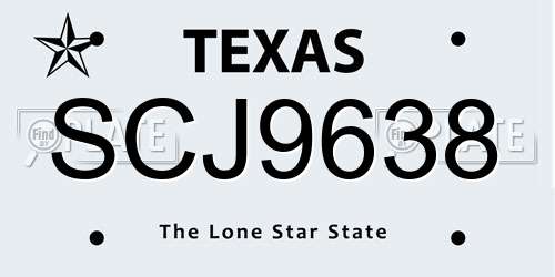 SCJ9638 Texas License Plate