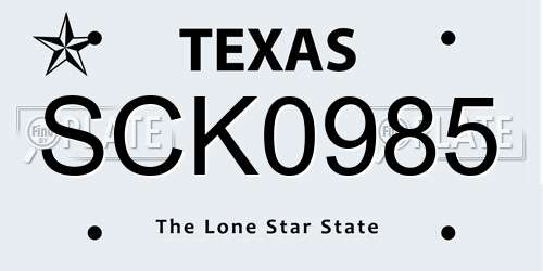 SCK0985 Texas License Plate