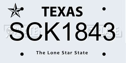 SCK1843 Texas License Plate