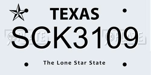 SCK3109 Texas License Plate