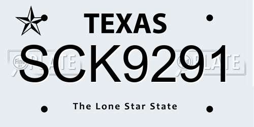 SCK9291 Texas License Plate