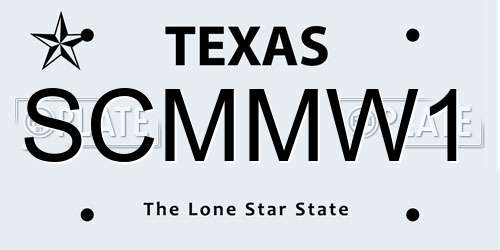 SCMMW1 Texas License Plate