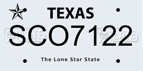 SCO7122 Texas License Plate