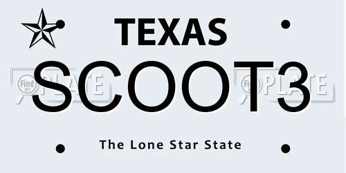 SCOOT3 Texas License Plate