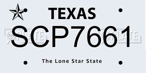 SCP7661 Texas License Plate