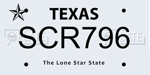 SCR796 Texas License Plate