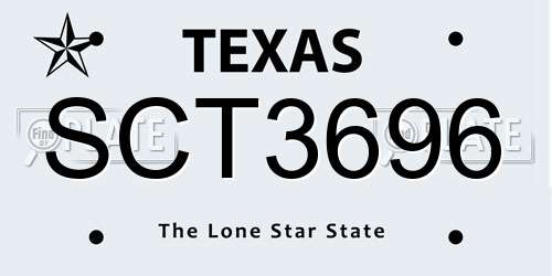 SCT3696 Texas License Plate