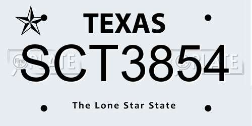 SCT3854 Texas License Plate