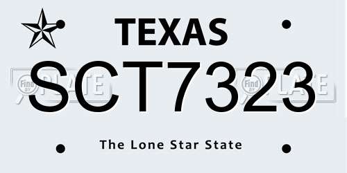 SCT7323 Texas License Plate