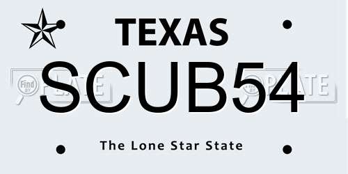 SCUB54 Texas License Plate