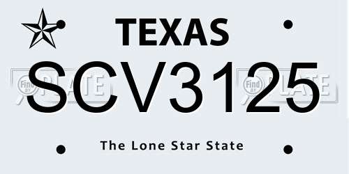SCV3125 Texas License Plate