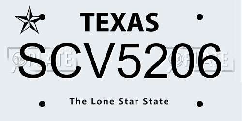 SCV5206 Texas License Plate