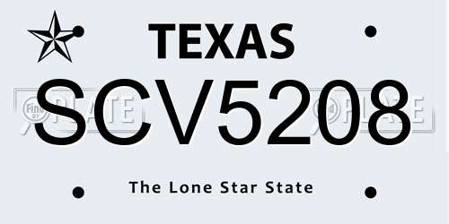 SCV5208 Texas License Plate