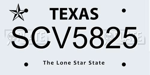 SCV5825 Texas License Plate