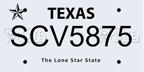 SCV5875 Texas License Plate