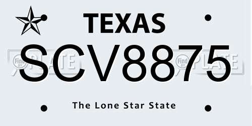 SCV8875 Texas License Plate