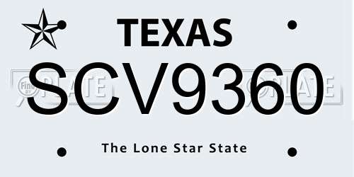 SCV9360 Texas License Plate