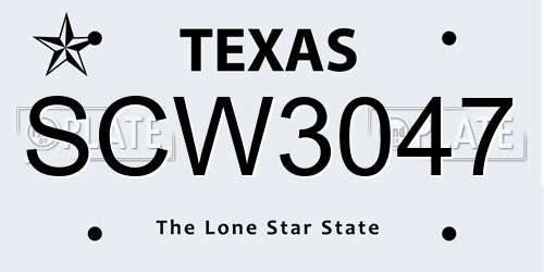 SCW3047 Texas License Plate