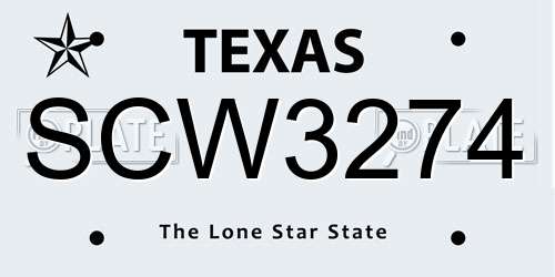 SCW3274 Texas License Plate