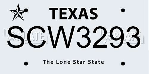 SCW3293 Texas License Plate