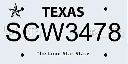 SCW3478 Texas License Plate