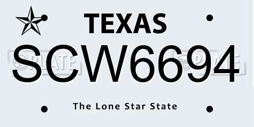 SCW6694 Texas License Plate