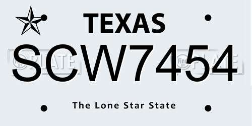 SCW7454 Texas License Plate