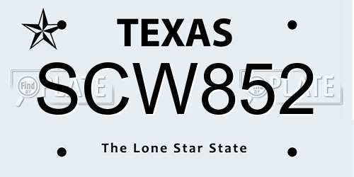 SCW852 Texas License Plate